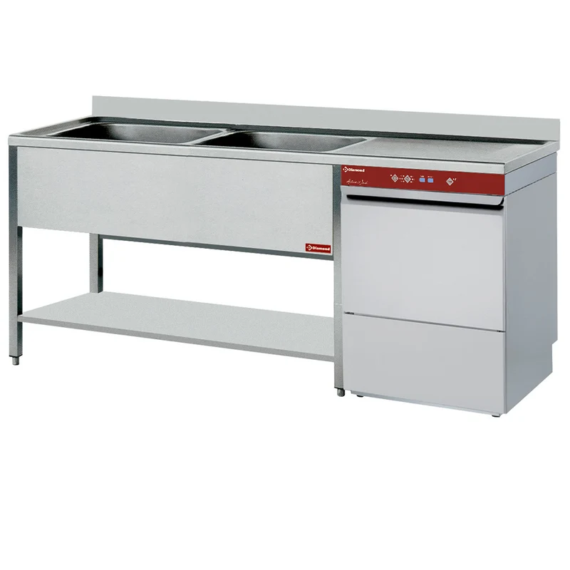 Profi Spülcenter aus Edelstahl , 1600 mm , mit Unterbau-Geschirrspülmaschine, L1621VD-D_D86/6
