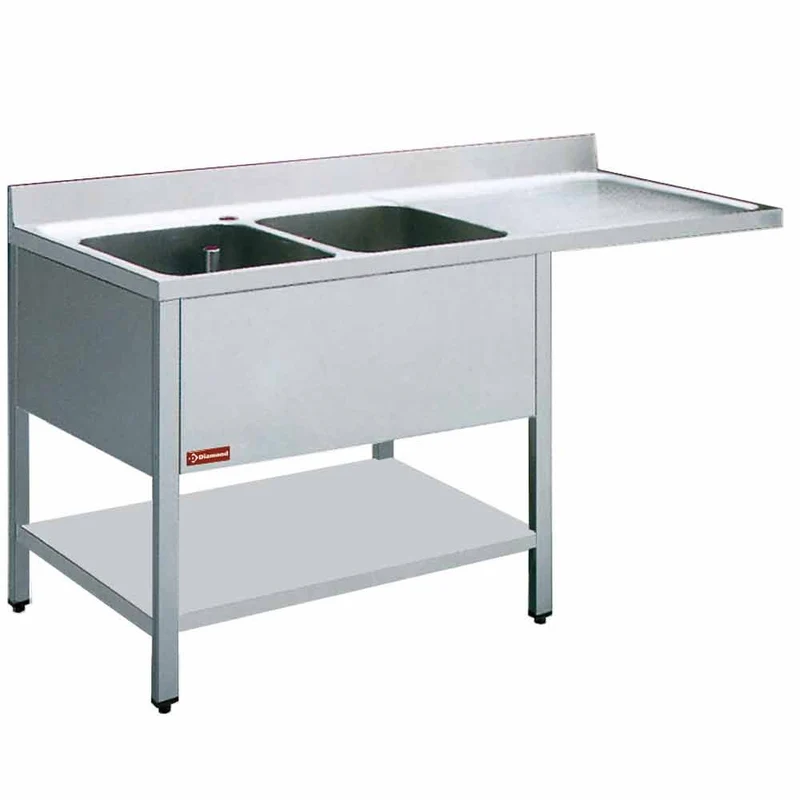 Gastro Doppelspültisch 160 cm , 2 Becken mit Abtropffläche, L1621VD-D