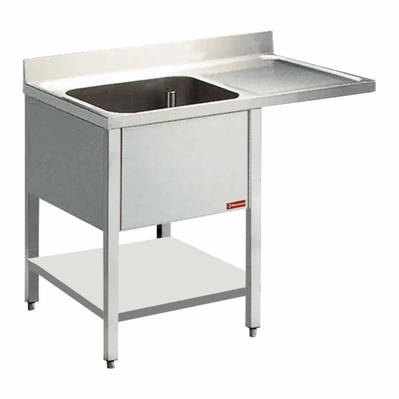Gastro Spültisch 1400mm aus Edelstahl , Becken links & Abtropffläche rechts, L1411VD-D