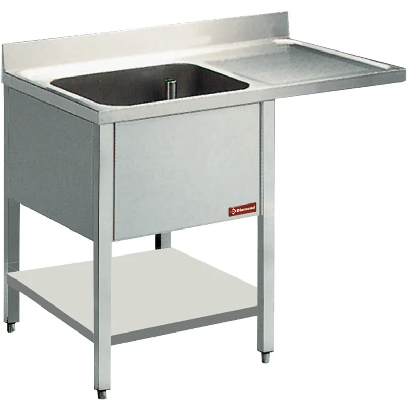 Profi Edelstahl-Spültisch 1400 mm , 1 Becken & Abtropffläche mit Grundboden, L1411VD