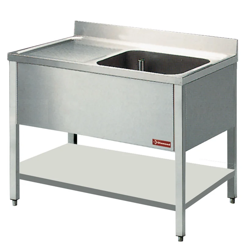Gastro Spültisch Edelstahl , 120 cm , 1 Becken & Abtropffläche, L1211S/6-D