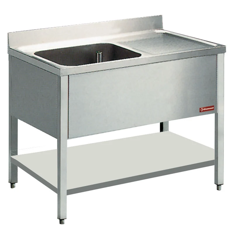 Profi Edelstahl-Spültisch 120 cm , mit Grundboden & Aufkantung, L1211D/6-D
