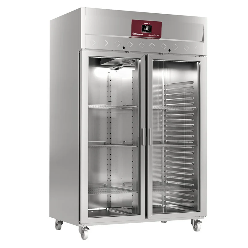 Gewerbe Tiefkühlschrank 1400L , 2 Glastüren , GN 2/1, fahrbar, IE140/R9G