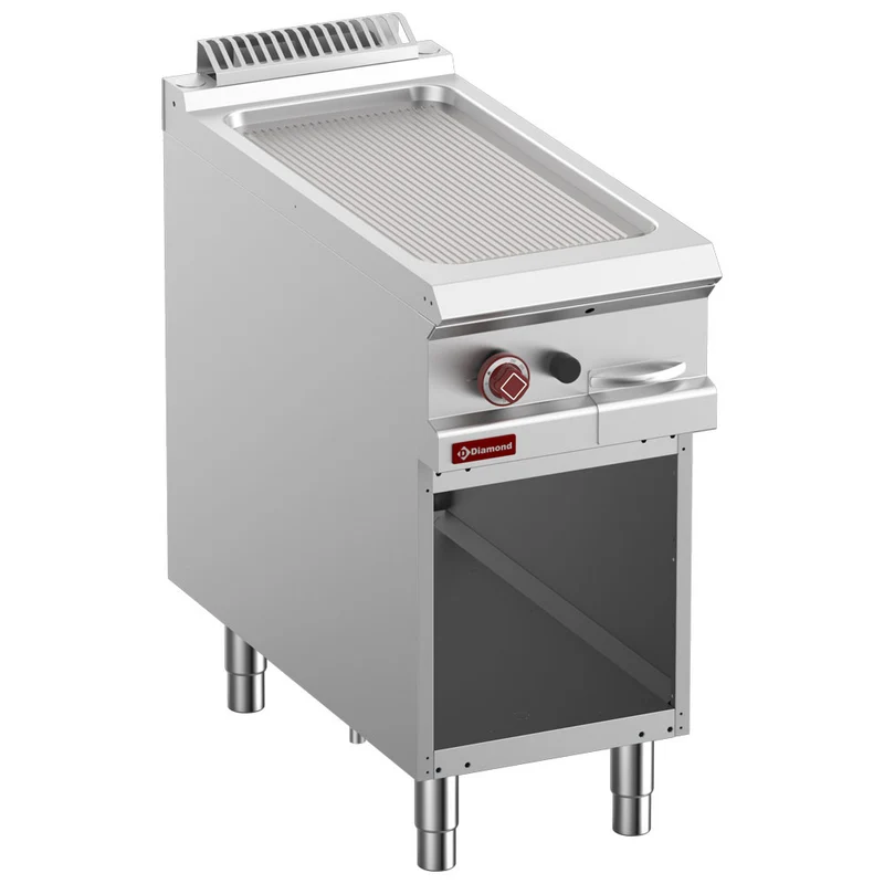 Gas-Griddleplatte gerillt , 400 mm , 9,2 kW , Offener Unterbau GN 1/1, G9/PRA4-N