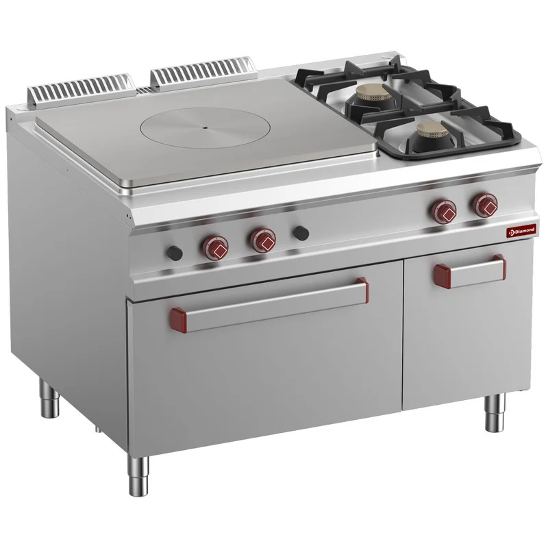 Gas-Standherd 120 cm mit Fortkochplatte, 2 Brennern & GN 2/1 Gas-Backofen, G9/T2BFA12-N