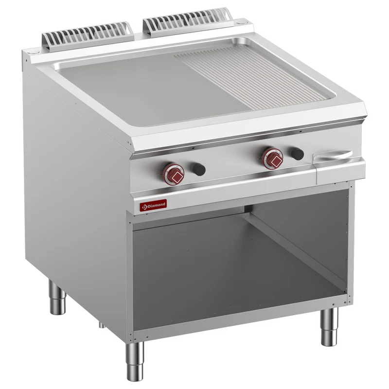 Gas-Bratplatte 80 cm , 2/3 glatt & 1/3 gerillt , Offener Unterbau, G9/PMA8-N