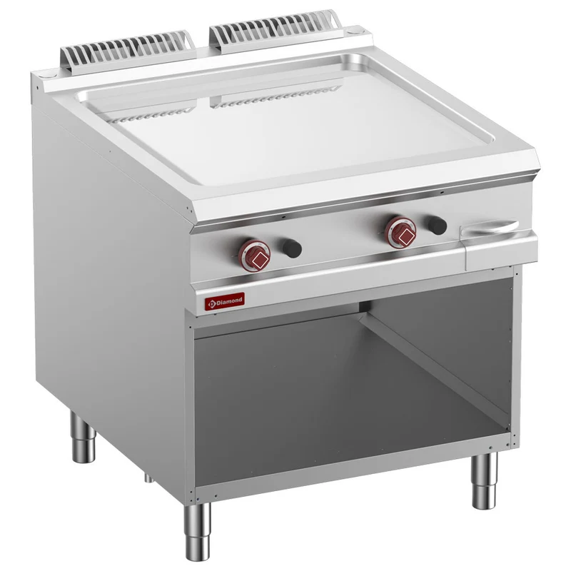 Gas-Griddleplatte 800 mm – glatt & verchromt, mit offenem Unterbau, G9/PLCA8-N