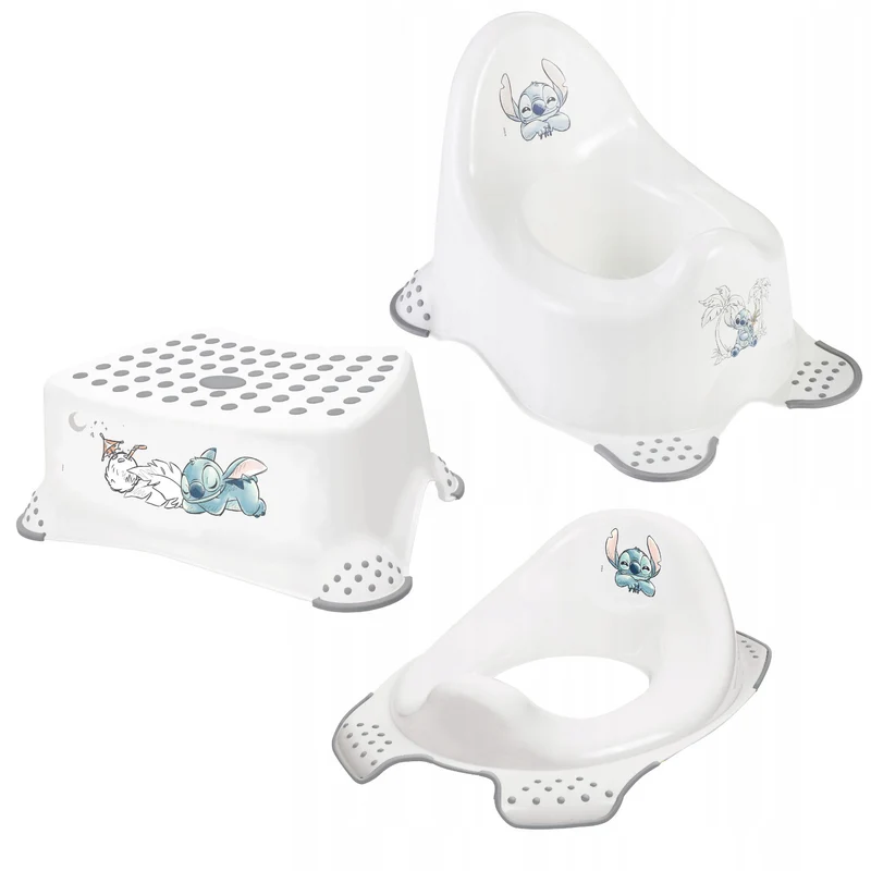 Rutschfeste Trittstufe, einstufig, max. 80 kg + Toilettensitzaufsatz + Stitch-Töpfchen