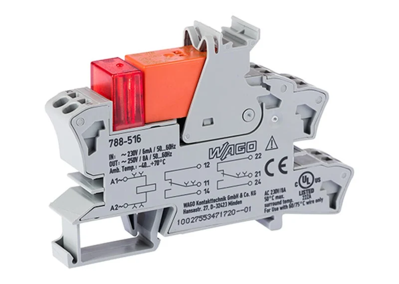 WAGO 788-516 Relay Module 230 VAC 8A 2CO Gray DIN Rail