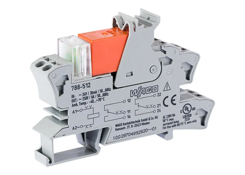 WAGO 788-512 Relay Module 24VAC 8A 2CO Grey for DIN Rail