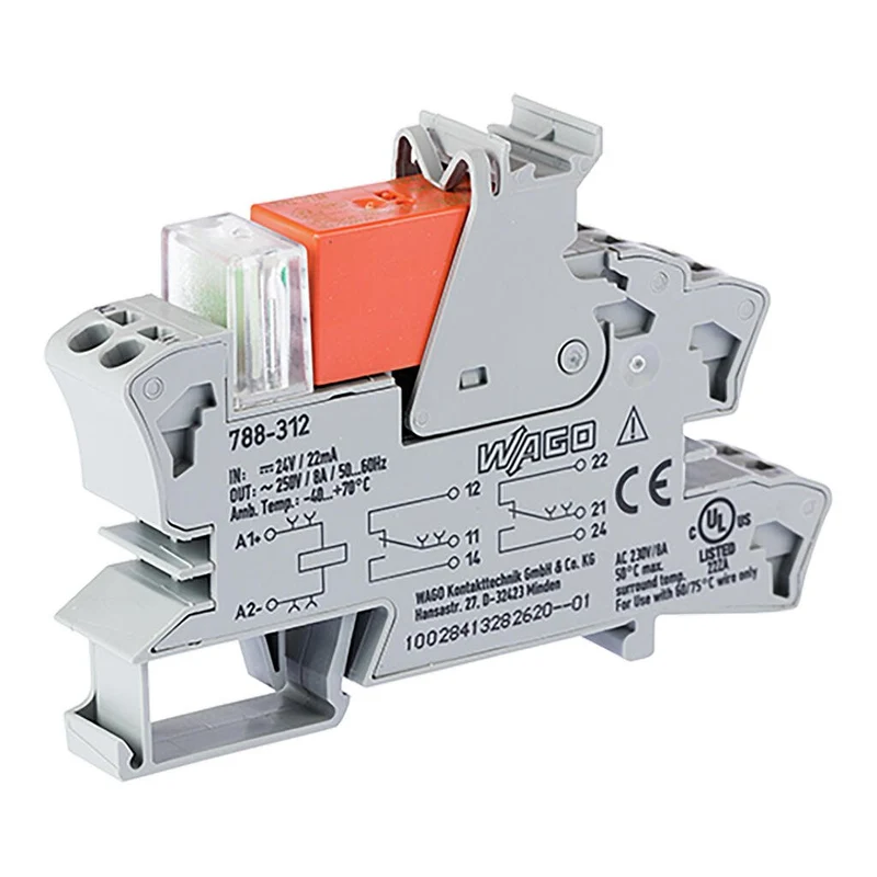 WAGO 788-312 Relay Module 24VDC 8A 2CO Grey for DIN Rail