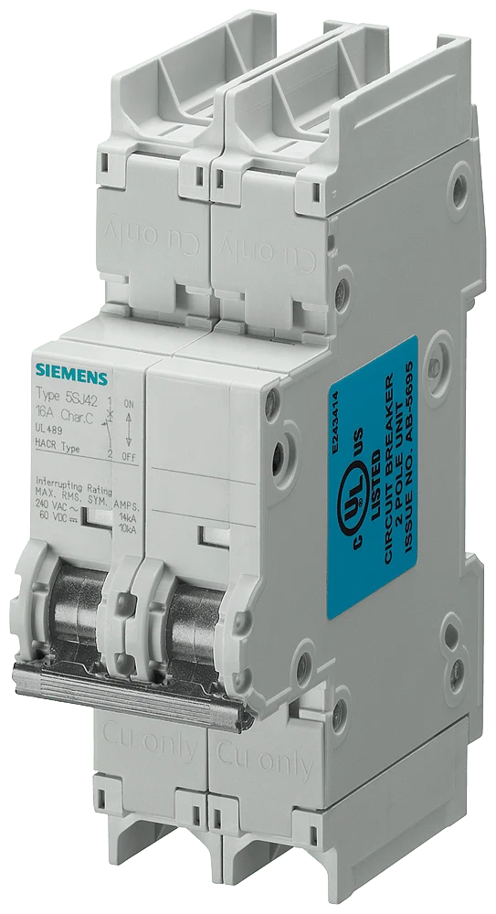 Siemens 5SJ4201-7HG41 MCB 2P 1A C Curve 14kA UL489 SENTRON