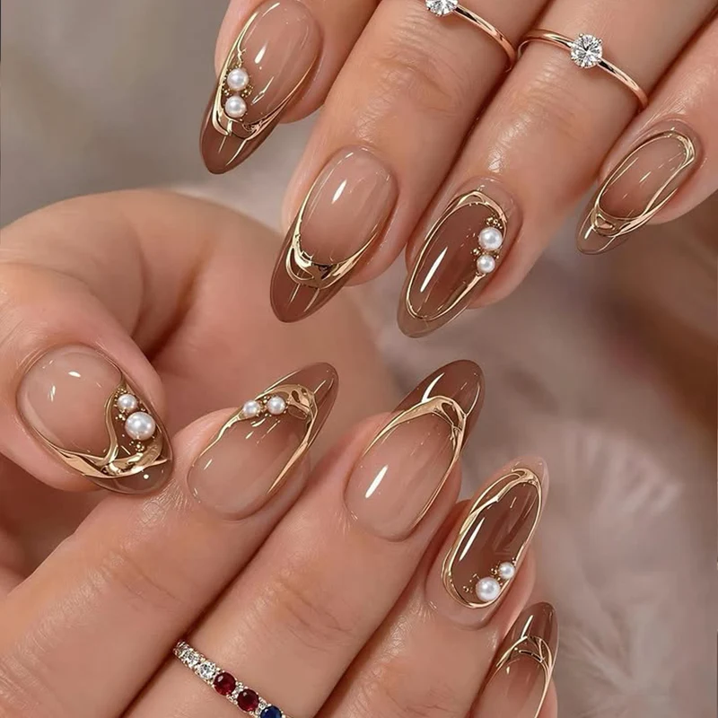 Elegante Perlen-Akzent Stiletto Nagelkunst Verlängerungen Karnz