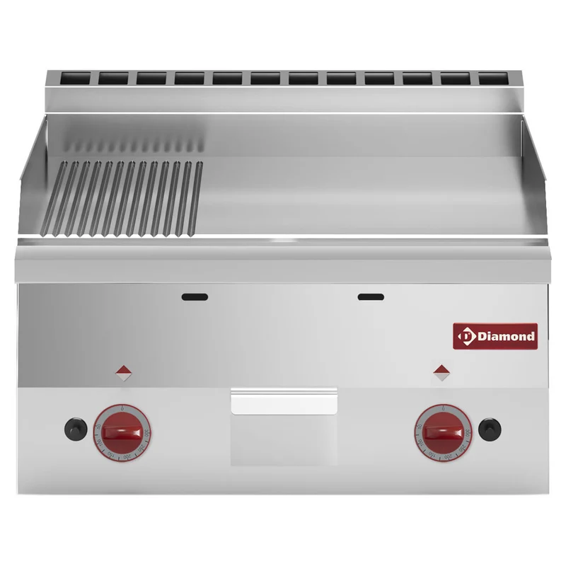 Profi Gas-Bratplatte 600mm , Kombinierte Bratfläche glatt & gerillt, G60/PM6T-N