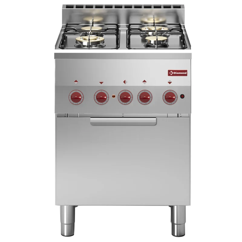 Profi Gas-Standherd 4-flammig mit Elektro-Heißluftbackofen GN 2/3, G60/4BFEV6-N
