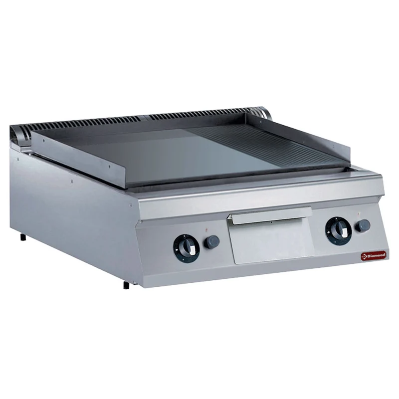 Gas-Grillplatte Hartchrom 800 mm , 2/3 glatt & 1/3 gerillt , 2 Heizzonen, G22/PMCD8T-N