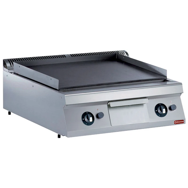 Profi Gas-Griddleplatte 800 mm – Glatte Bratfläche mit 2 Heizzonen, G22/PL8T-NE