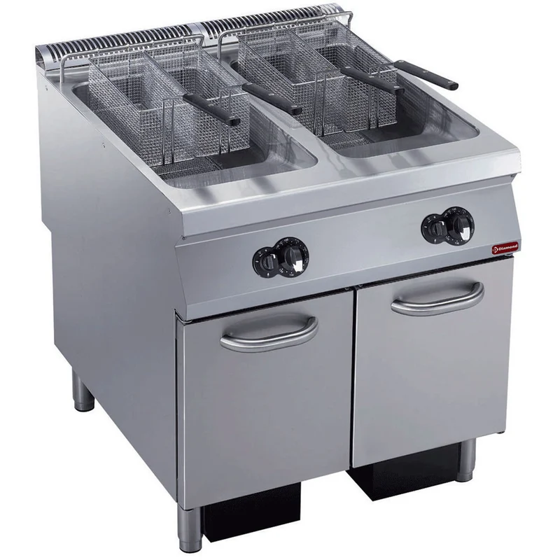 Profi Gas-Doppelfritteuse 2x 23 Liter auf Unterschrank, G22/F46A8-S