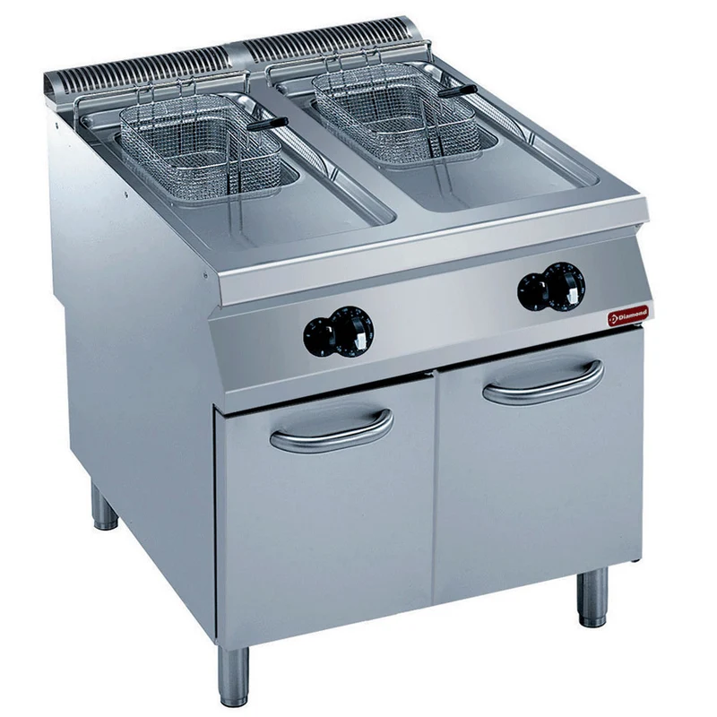 Gas-Doppelfritteuse 2x15 Liter , Standgerät mit Unterschrank & Kaltzone, G22/F30A8-N