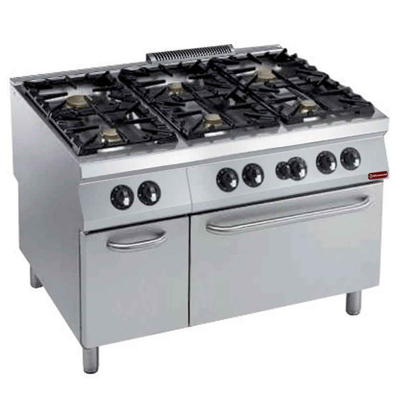 Profi Gasherd 6-flammig mit Gasbackofen GN 2/1 & neutralem Unterschrank , B: 1200 mm, G22/6BFA12PW-N