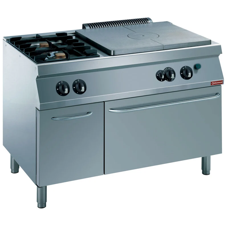 Profi Gas-Standherd 1200mm , 2 Brenner, Bratplatte & GN 2/1 Gasbackofen, G17/T2BFA12-N