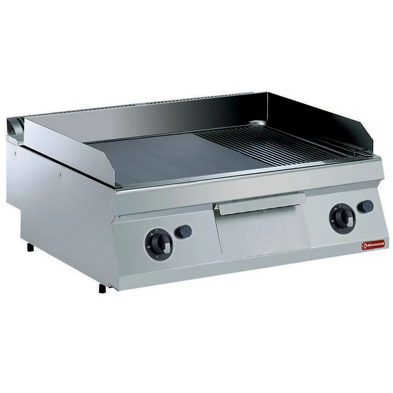 Profi Gas-Griddleplatte 800 mm , Hartchrom , 2 Heizzonen – 2/3 glatt & 1/3 gerillt, G17/PMCD8T-N