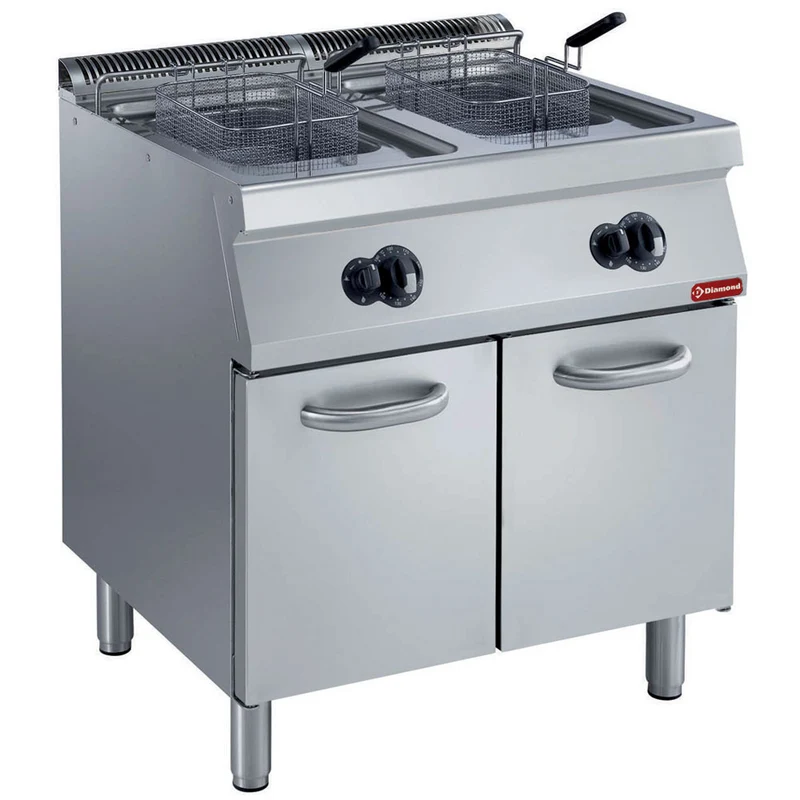 Profi Gas-Doppelfritteuse 30L , 2x15L Becken mit Kaltzone , Standgerät, G17/F30A8-N