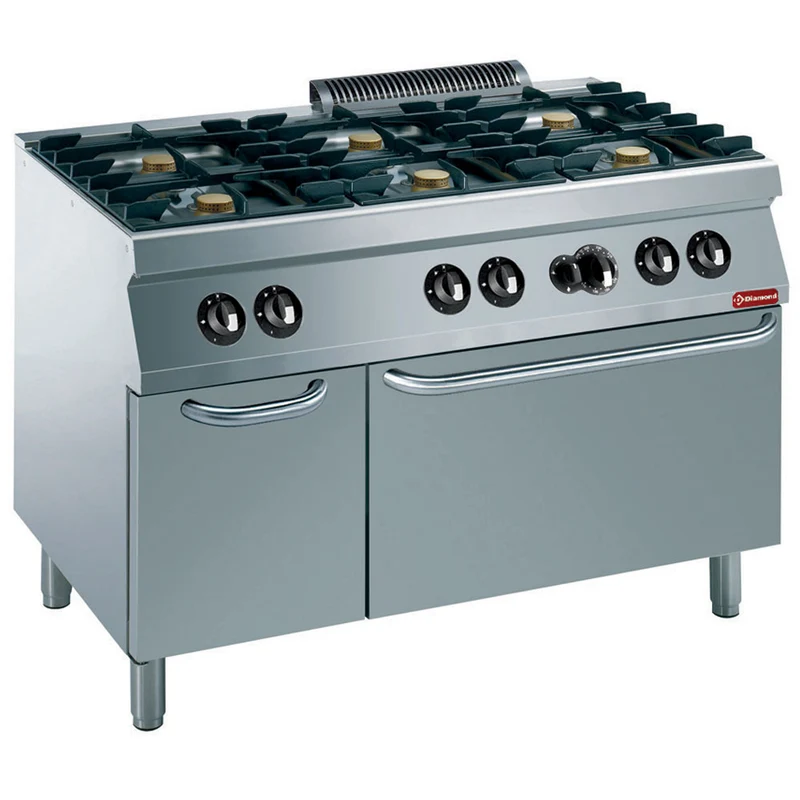 Profi Gasherd 6-flammig mit Gasbackofen GN 2/1 & Unterschrank , 120 cm, G17/6BFA12-N