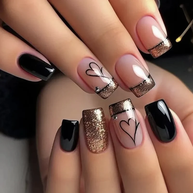 Elegante Glitter-Herz-Akzent-Nagelkunstverlängerungen Karnz