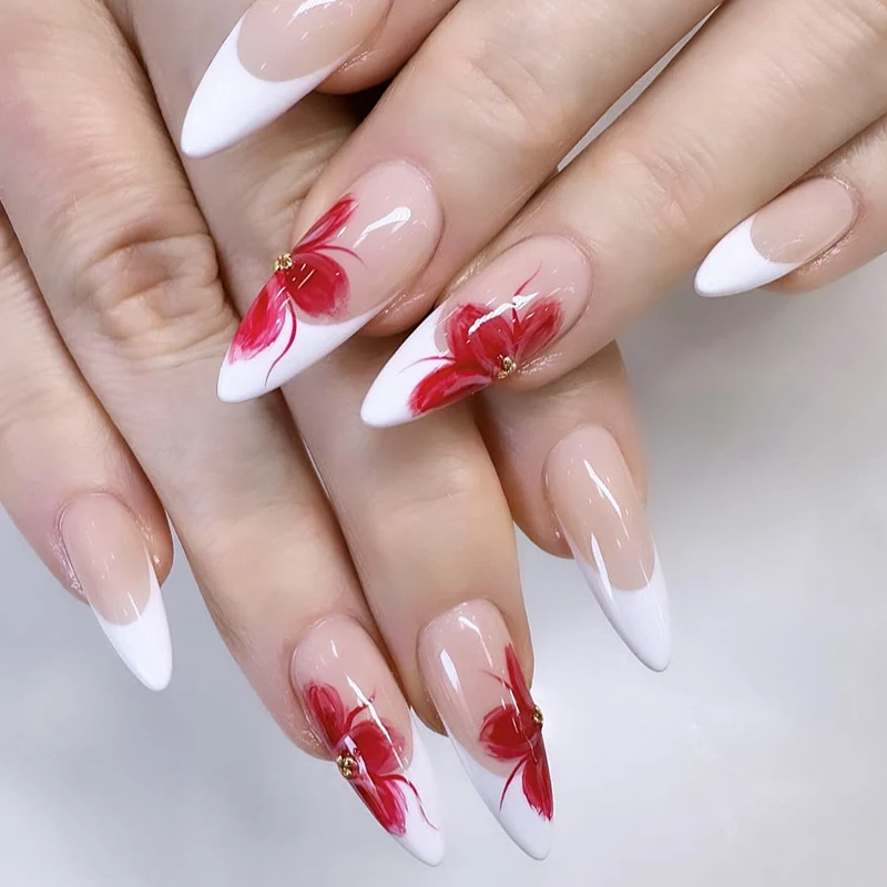 Elegante Floral Stiletto-Nagelverlängerungen Karnz