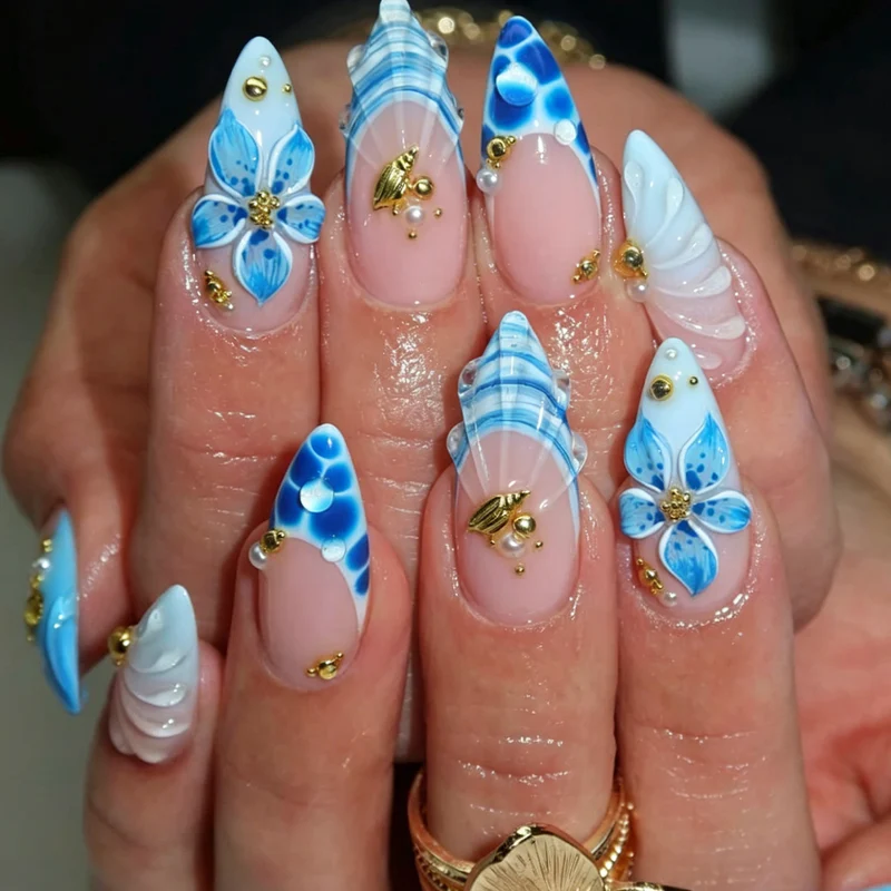 Elegante florale Kunst Acryl-Nagelverlängerungen Karnz
