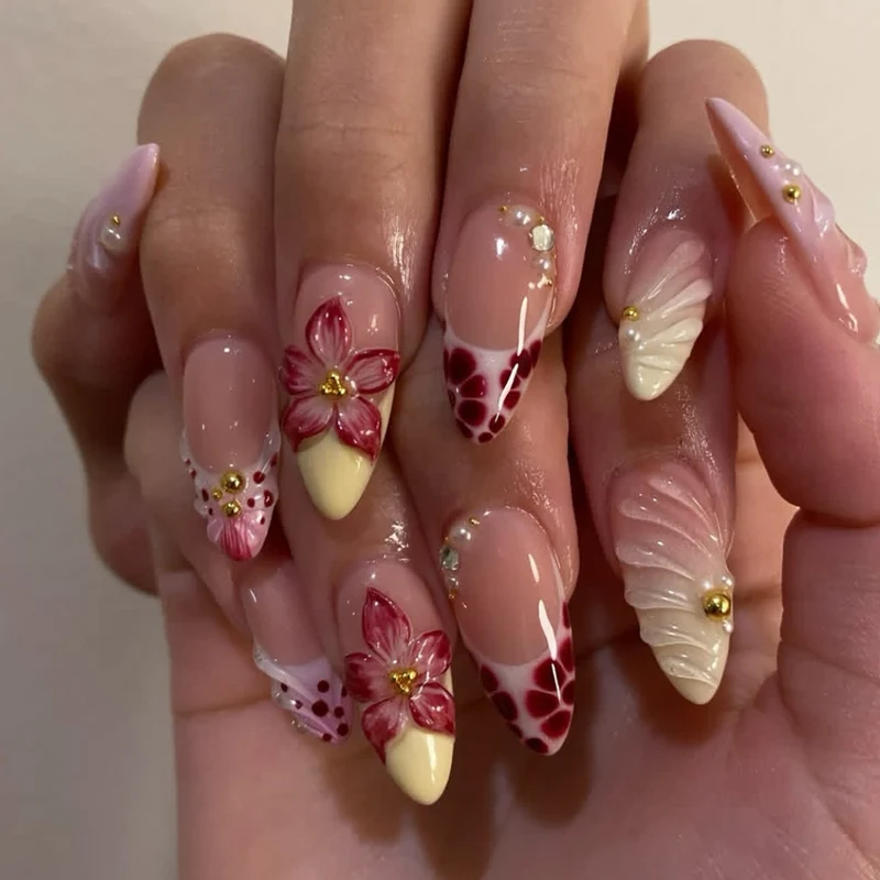 Dekorativer Floral Acryl Nagelkunst Karnz