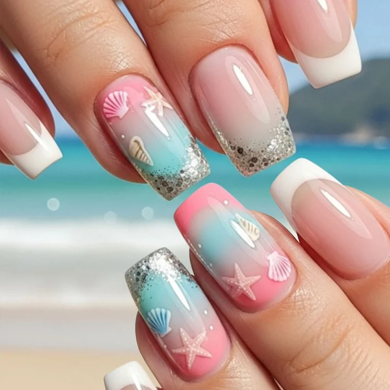 Küsten-Ozean-inspirierte Nagelkunstverlängerungen Karnz