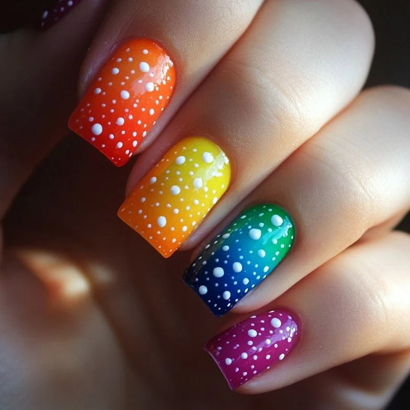Künstlerische Regenbogenverlauf Nagelkunstverlängerungen Karnz