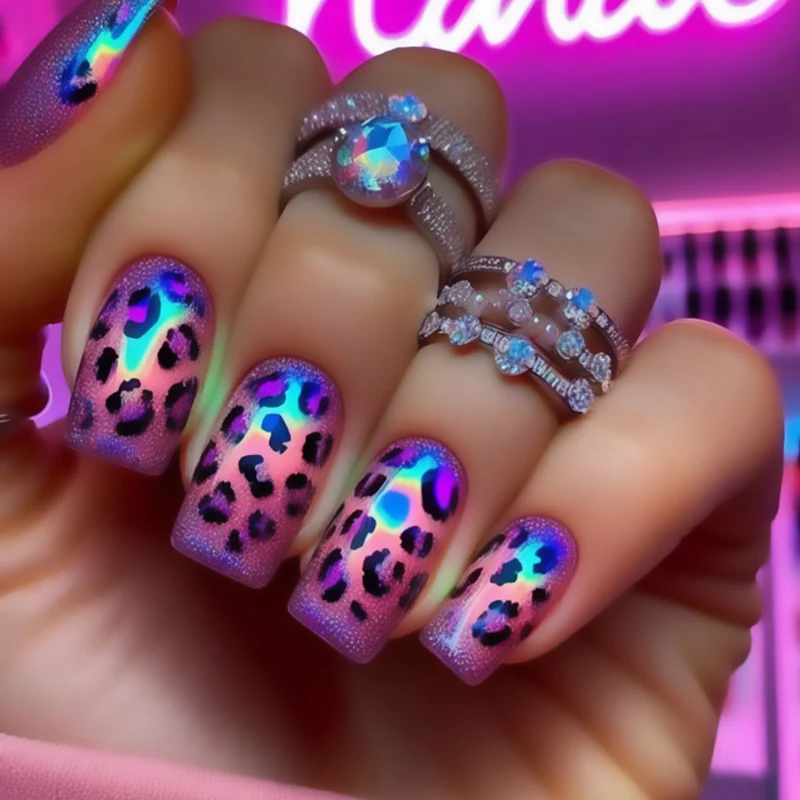 Künstlerische Leopardenmuster-Gel-Nagelerweiterungen Karnz