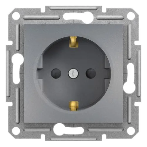 Schneider EPH2900262 Asfora Single Socket Outlet with Shutters 16A 250V Steel
