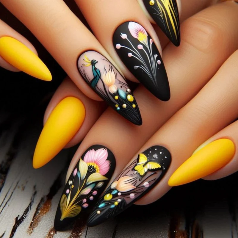 Künstlerische Blumen Design Stiletto Nagelkunst Extensions Karnz
