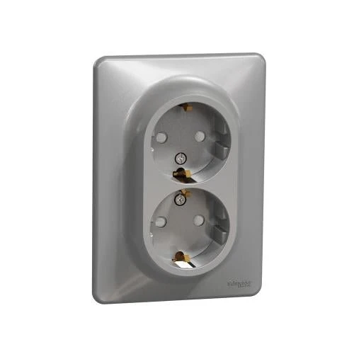Schneider SDD313221 Sedna Double Schuko Socket 16A 250V Aluminium