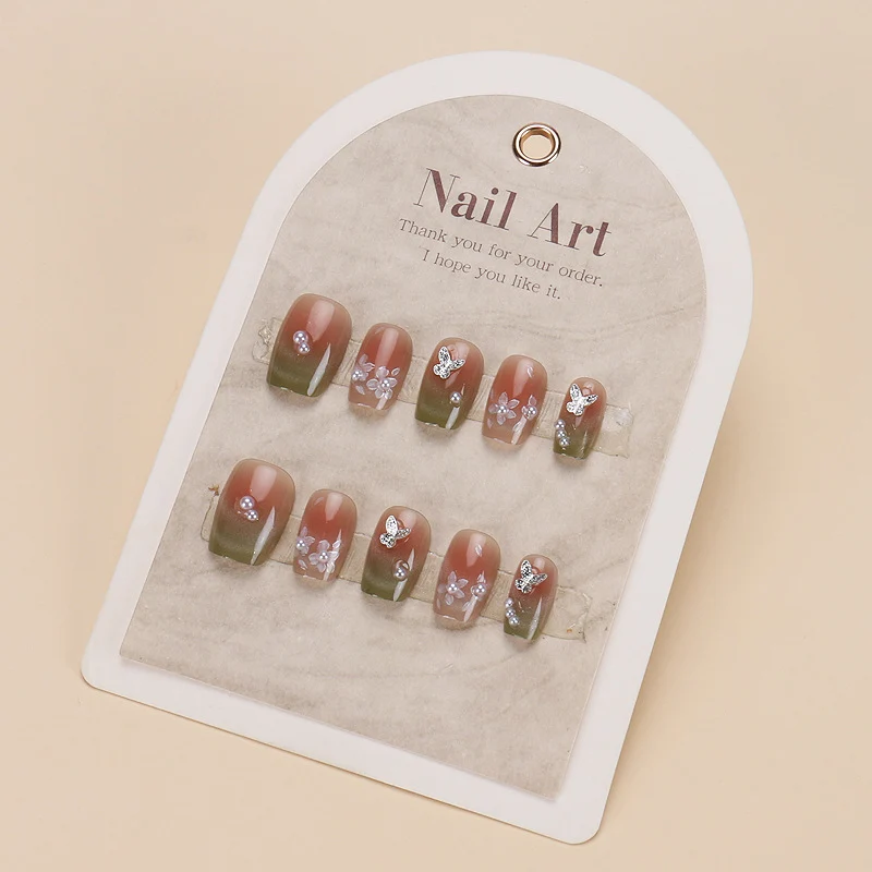 Floral Butterfly Press-On Nagelkunst Karnz
