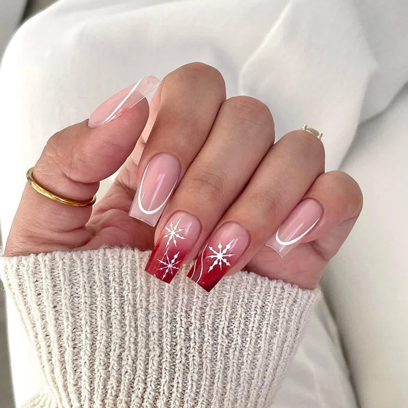 Festliches Press-On-Nagelset mit Winter-Schneeflocken-Design Karnz
