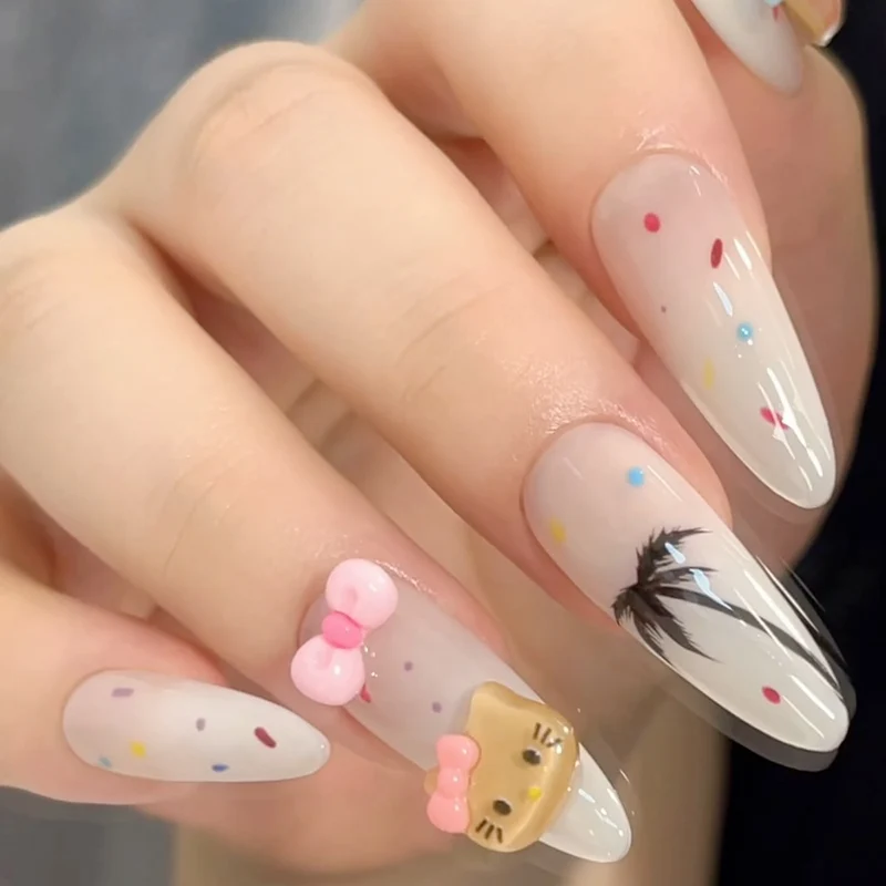 Thematische Nagelkunst Press-On Nägel mit süßen Charakter- und Schleifendesigns Karnz