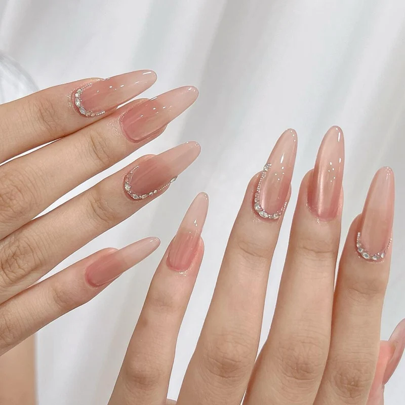 Premium Stiletto Press-On Nägel mit eleganten Rhinstein-Akzenten Karnz