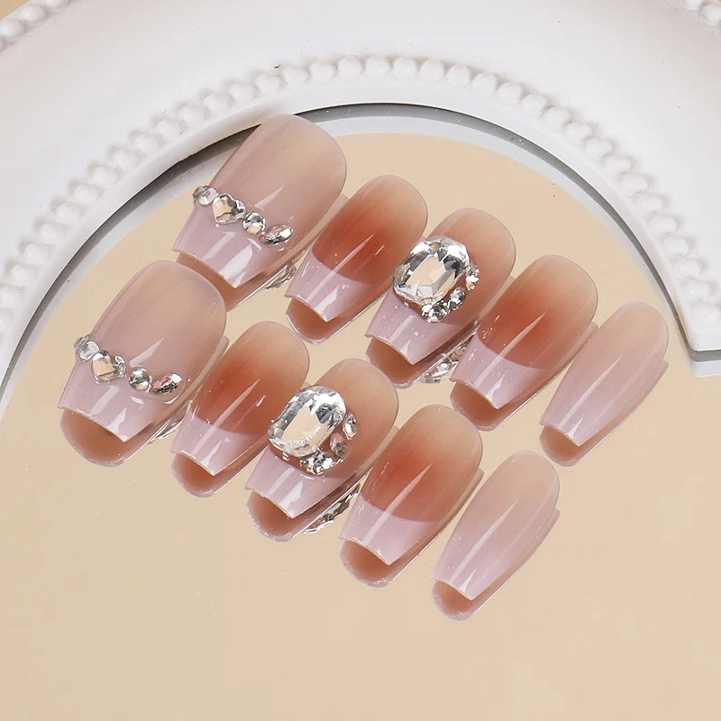 Premium Ombre Press-On Nail Set mit Strassakzenten Karnz