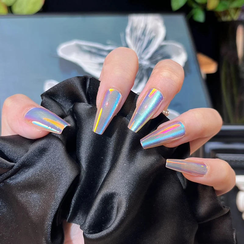 Iridescent Lange Press-On Nägel mit Glänzendem Finish Karnz