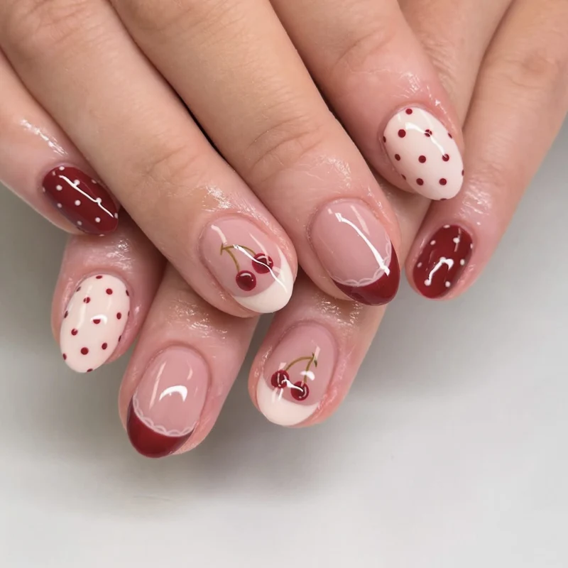 Kunstvolle Nagelkunst mit Kirschen-Design Karnz