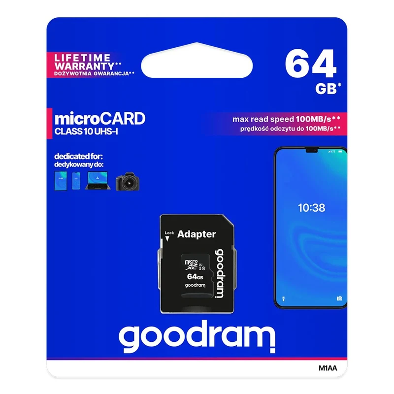 64GB microSD-Speicherkarte mit Classpath 10 Goodram-Adapter