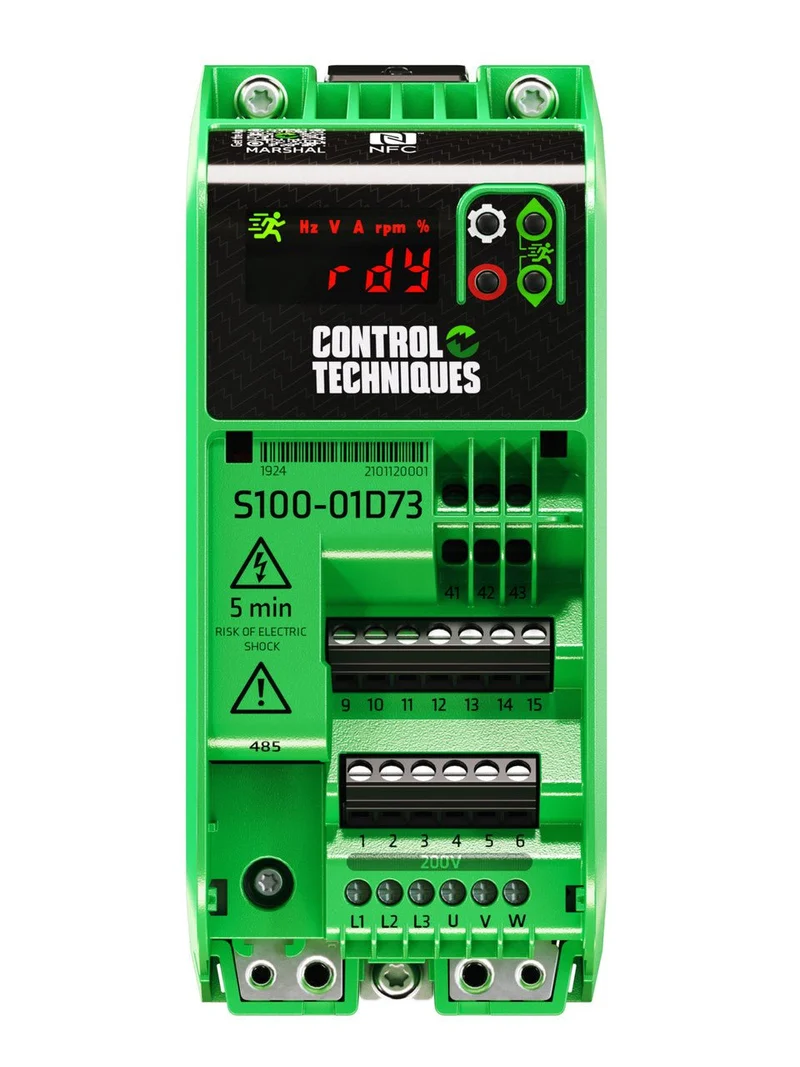Nidec S100-01S23-0A0000 Commander S100 VFD 0.25kW 1Ph 230V 1.6A C3 Filter