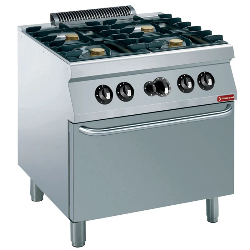 Profi Gasherd 4-flammig mit GN 2/1 Gasbackofen , 700er Serie, G17/4BF8-N
