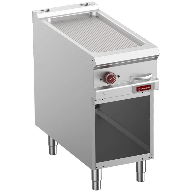 Profi Elektro-Grillplatte, gerillt , 7 kW , BxT: 400x900 mm , Offener Unterbau, E9/PRA4-N