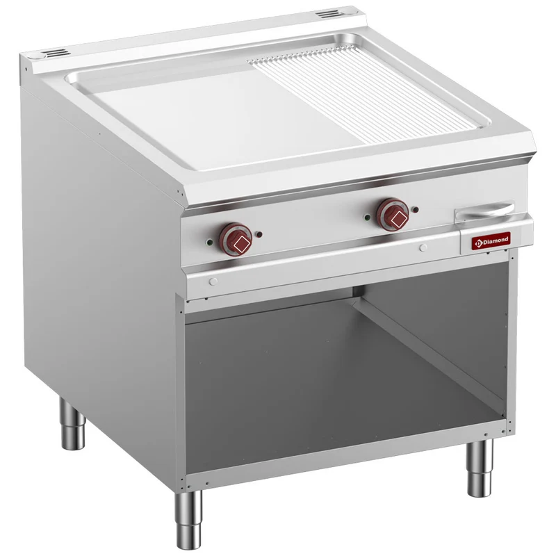 Profi Elektro-Griddleplatte 80cm , 2/3 glatt, 1/3 gerillt , mit offenem Unterbau, E9/PMCA8-N